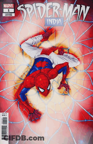 A Comic Book Cover For Spider-Man India With A Spider On It GIF
