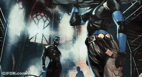 A Comic Book Drawing Of A Man With A Gun And A Mask GIF