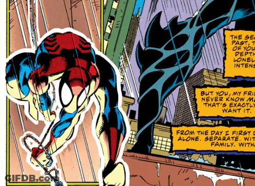A Comic Book Shows A Spider-Man Hanging From A Rope GIF