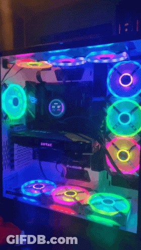 A Computer Case With A Zotac Graphics Card On Top GIF