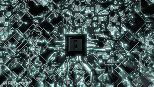 A Computer Chip With The Letter R In The Middle Of It GIF