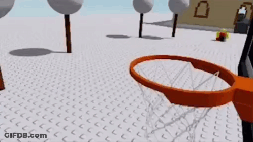 A Computer Generated Image Of A Basketball Hoop With Trees In The Background GIF