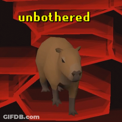 A Computer Generated Image Of A Capybara With The Words " Unbothered " Above It GIF