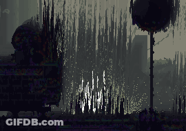 A Computer Generated Image Of A Dark Forest With Trees GIF