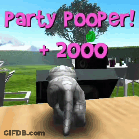 A Computer Generated Image Of A Dog Playing A Game Called Party Pooper GIF