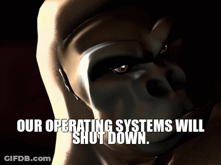 A Computer Generated Image Of A Face With The Words " Our Operating Systems Will Shut Down " GIF