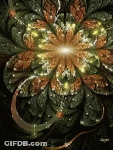 A Computer Generated Image Of A Flower With A Light Coming Out Of The Center GIF