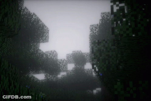 A Computer Generated Image Of A Foggy Forest With Trees And Bushes GIF