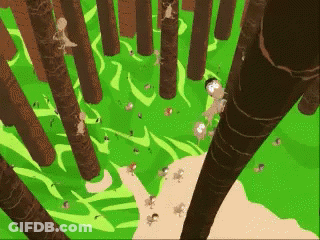 A Computer Generated Image Of A Forest With Trees Covered In Green Moss GIF
