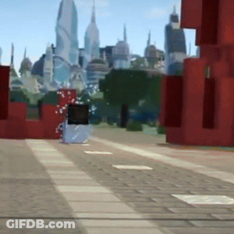 A Computer Generated Image Of A Futuristic City With A Red Letter L In The Foreground GIF