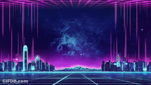 A Computer Generated Image Of A Futuristic City With Purple Lights GIF