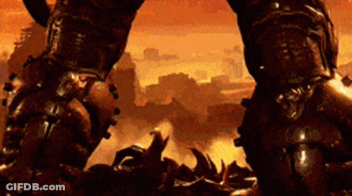 A Computer Generated Image Of A Giant Robot Standing In The Middle Of A Field GIF