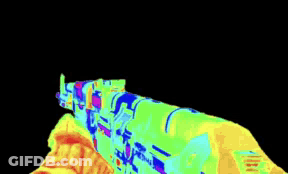 A Computer Generated Image Of A Gun With A Colorful Design On It . GIF