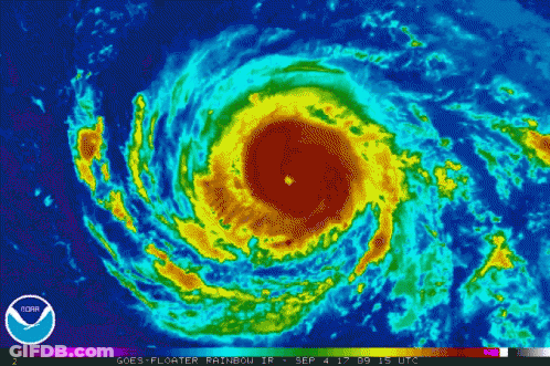 A Computer Generated Image Of A Hurricane With The Words Goes-Floater Rainbow In The Upper Right Corner GIF