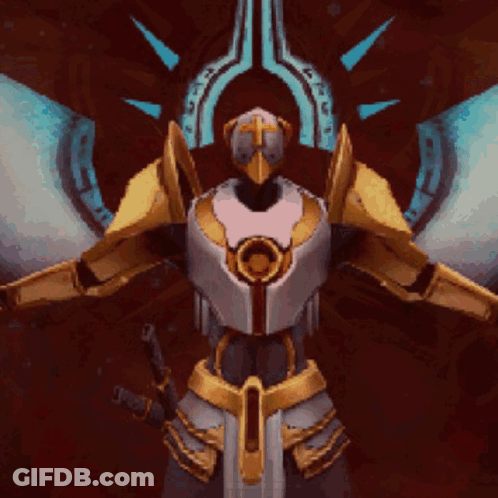 A Computer Generated Image Of A Knight With Wings And A Sword GIF