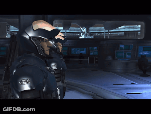 A Computer Generated Image Of A Man In A Helmet With The Letter N On His Chest GIF