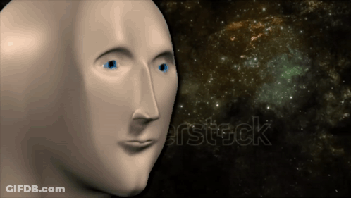 A Computer Generated Image Of A Man 'S Face With Blue Eyes And The Word Erstock In The Bottom Right Corner GIF