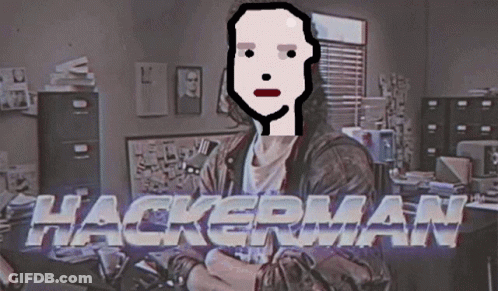 A Computer Generated Image Of A Man With The Word Hackerman Behind Him GIF