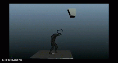 A Computer Generated Image Of A Monster With A Cube Flying In The Air GIF