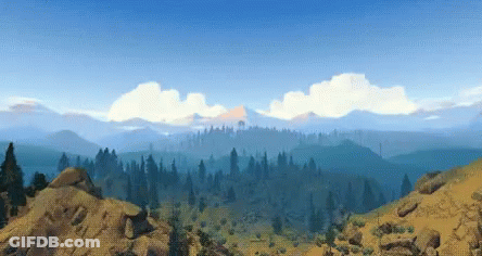 A Computer Generated Image Of A Mountain Range With Trees And Rocks GIF
