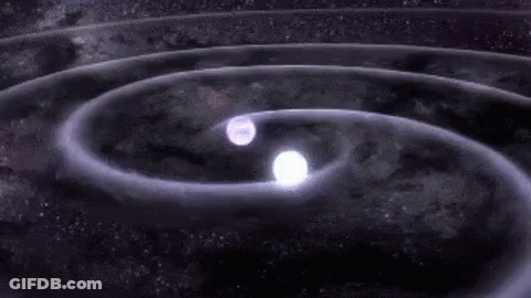 A Computer Generated Image Of A Pair Of White Stars In A Spiral In Space . GIF