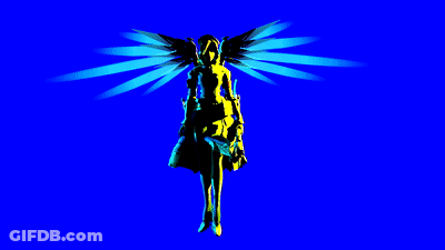 A Computer Generated Image Of A Person With Wings And A Gun GIF