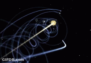 A Computer Generated Image Of A Planet Moving Through Space GIF