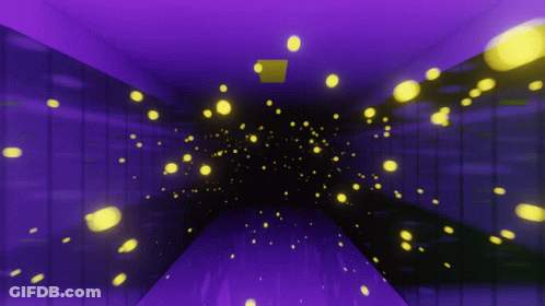 A Computer Generated Image Of A Purple And Black Room With Yellow Lights GIF