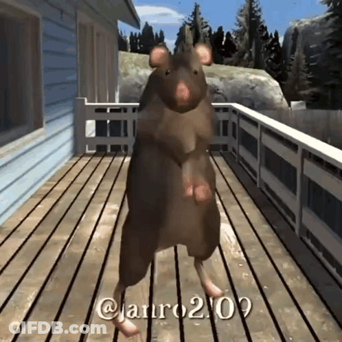 A Computer Generated Image Of A Rat Standing On A Wooden Deck . GIF