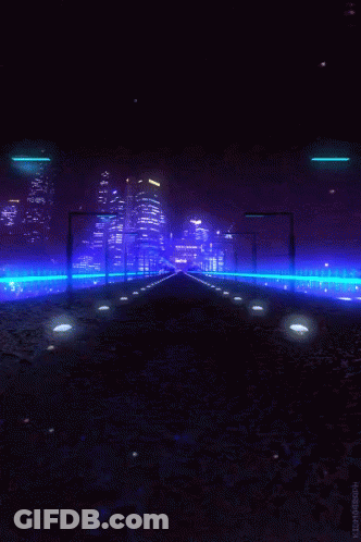 A Computer Generated Image Of A Road With A City In The Background And A Watermark That Says ' Nintendo ' GIF