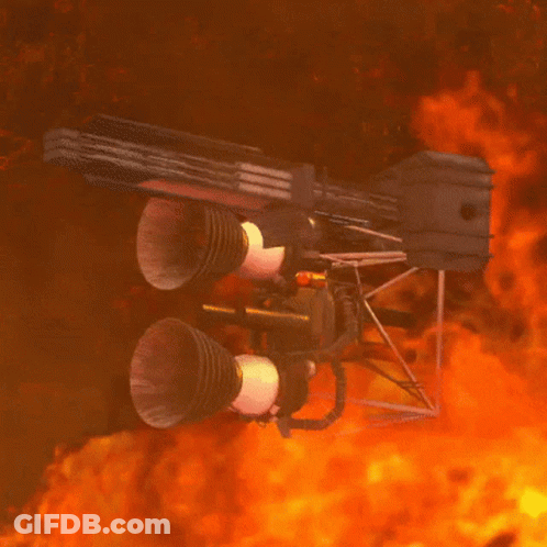 A Computer Generated Image Of A Space Ship Flying Through A Fiery Sky GIF