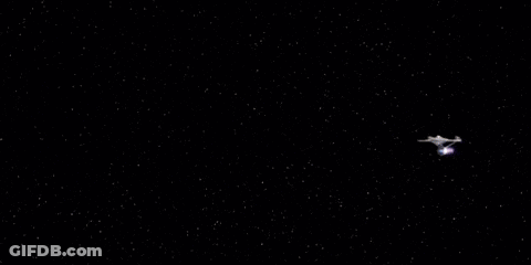 A Computer Generated Image Of A Space Ship With Purple And Blue Light Coming Out Of It GIF