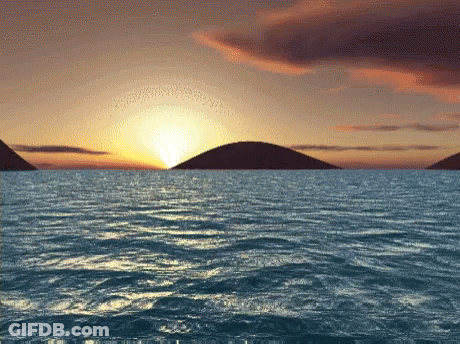 A Computer Generated Image Of A Sunset Over The Ocean GIF