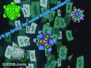 A Computer Generated Image Of A Virus Surrounded By Dollar Bills With The Words I 'Ll Go Broke GIF