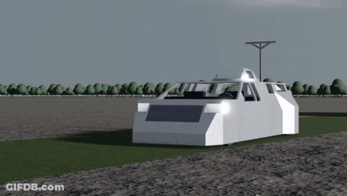 A Computer Generated Image Of A White Vehicle On A Dirt Road GIF