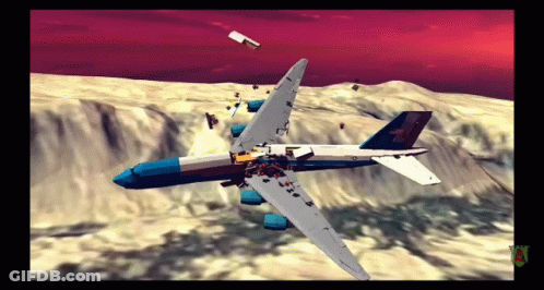 A Computer Generated Image Of An Airplane Crashing Into A Hill GIF