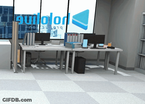 A Computer Generated Image Of An Office With A Sign That Says Guicolor GIF