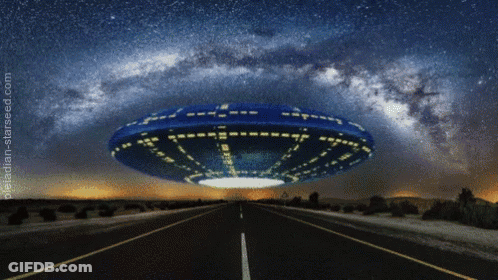 A Computer Generated Image Of An Ufo Flying Over A Highway With The Website Pleiadian-Starseed.com In The Corner GIF