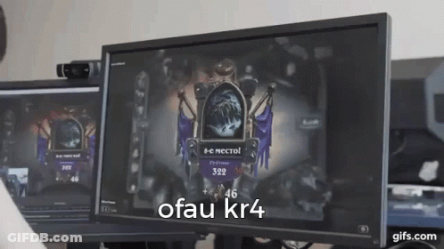 A Computer Monitor Displaying A Game With The Words Ofau Kr4 On The Bottom GIF