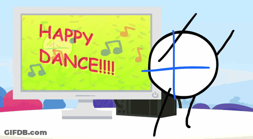 A Computer Monitor Displays A Happy Dance Message GIF