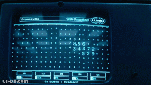 A Computer Monitor Displays The Word Dranosville At The Top Of The Screen GIF