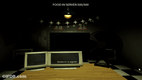 A Computer Monitor Is Sitting On A Table With The Words Food In Server 500/500 Below It GIF