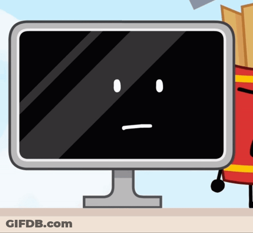 A Computer Monitor With A Cartoon Face On It GIF