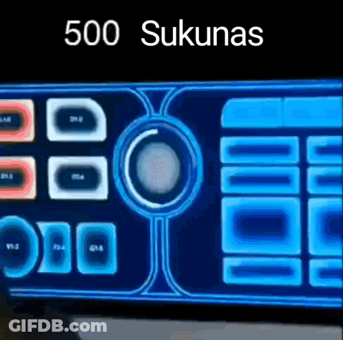 A Computer Monitor With The Words 500 Sukunas Written On It GIF
