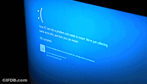 A Computer Screen Displays A Blue Screen That Says " Your Pc Ran Into A Problem And Needs To Restart " GIF