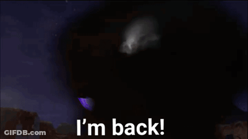 A Computer Screen Says I 'M Back With A Fire Explosion Behind It GIF