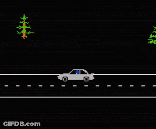 A Computer Screen Shows A Car Driving Down A Road And The Date September 21 1987 GIF