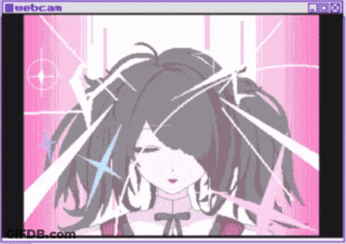 A Computer Screen Shows A Girl With A Ponytail And The Words Webcam GIF