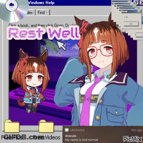 A Computer Screen Shows A Girl With Glasses And The Words Rest Well Above Her GIF