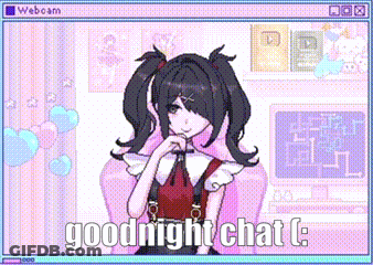 A Computer Screen Shows A Girl With Pigtails And Says Goodnight Chat GIF